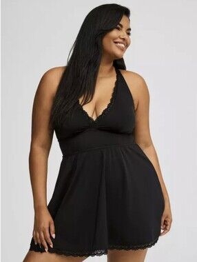 Torrid Black Lace-Trim Bottomless Swimdress Size 1 ( XL )